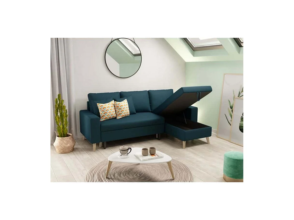 Canapé d'Angle Scandinave Réversible Convertible avec Coffre en Tissu