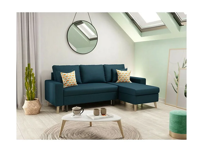 Canapé d'Angle Scandinave Réversible Convertible avec Coffre en Tissu