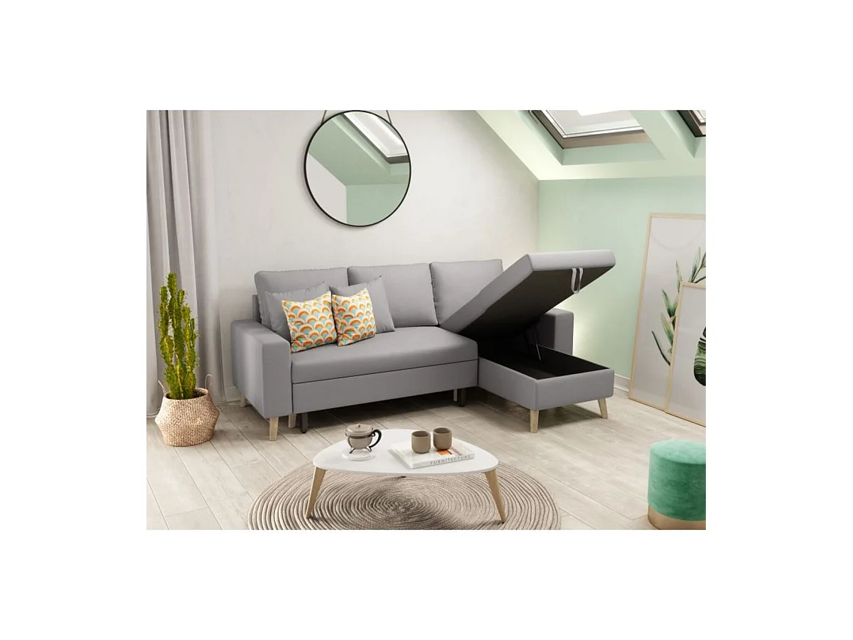 Canapé d'Angle Scandinave Réversible Convertible avec Coffre en Tissu