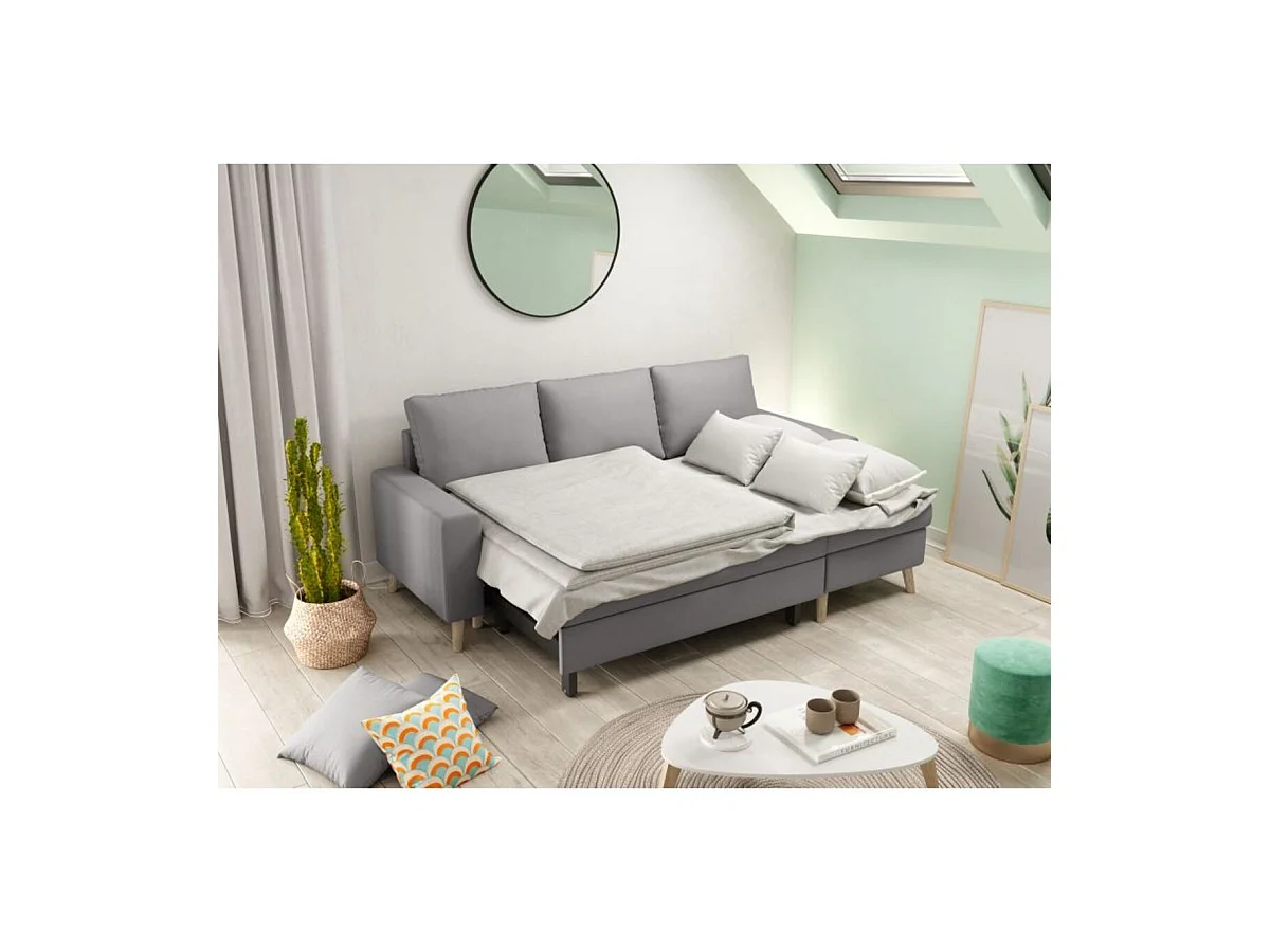 Canapé d'Angle Scandinave Réversible Convertible avec Coffre en Tissu