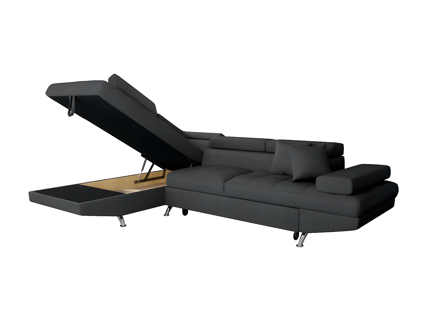 Canapé d'angle gauche 5 places Rio Convertible avec coffre en tissu - Gris anthracite - L271 x P192 x H70cm - Loungitude