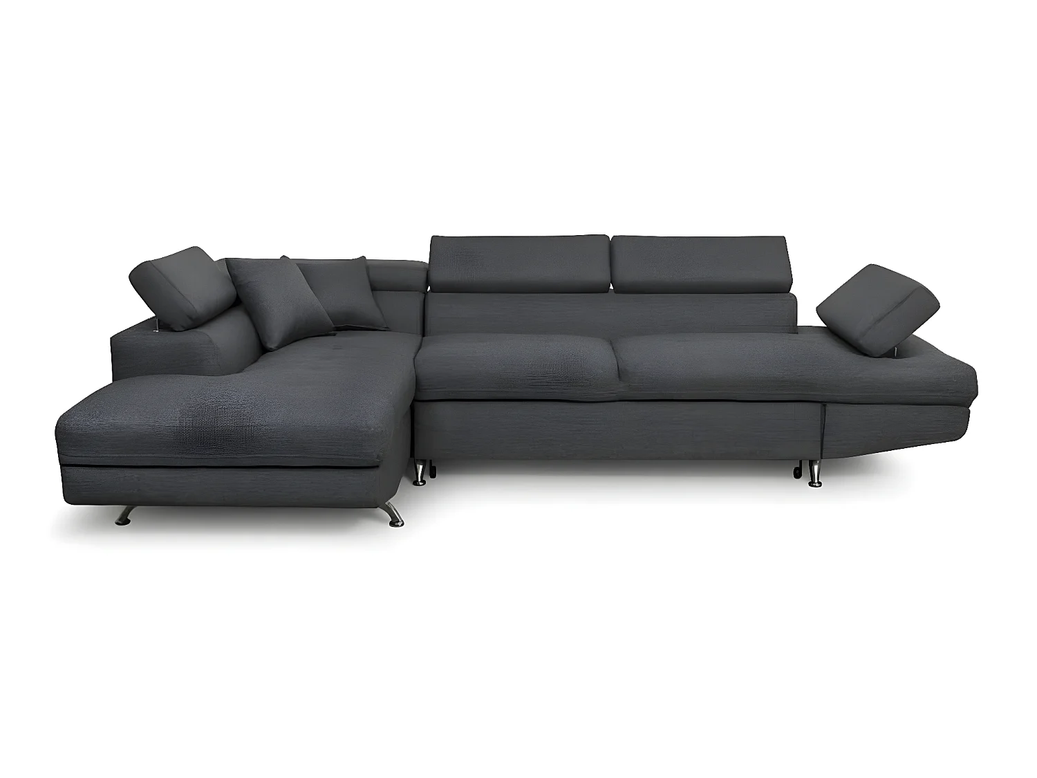 Canapé d'angle gauche 5 places Rio convertible avec coffre en tissu - Gris anthracite - L271 x P192 x H70cm - Loungitude