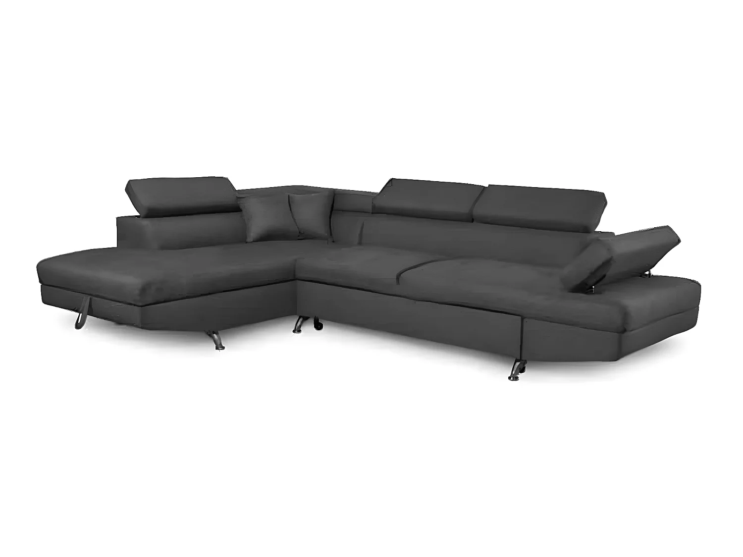 Canapé d'angle gauche 5 places Rio convertible avec coffre en tissu - Gris anthracite - L271 x P192 x H70cm - Loungitude