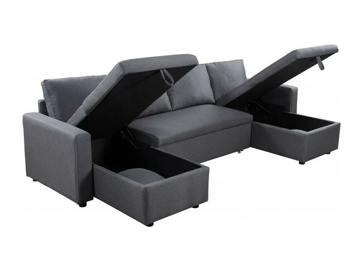 Canapé Panoramique Convertible avec 2 Coffres en Tissu