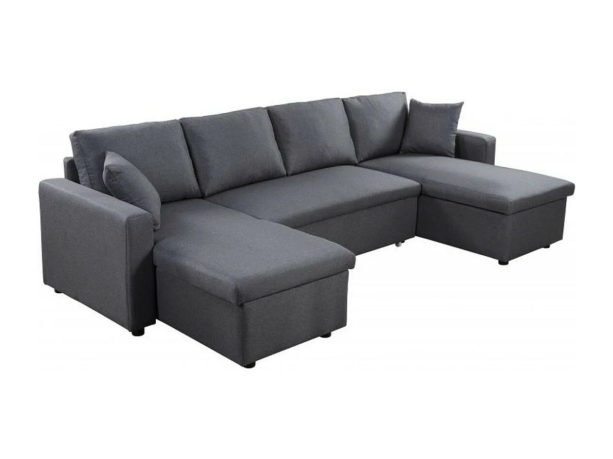 Canapé Panoramique Convertible avec 2 Coffres en Tissu