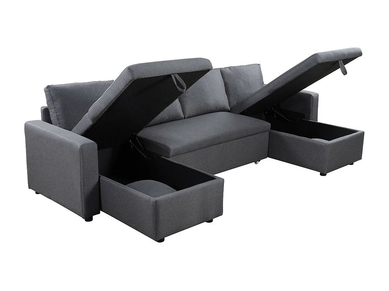 Canapé Panoramique Convertible avec 2 Coffres en Tissu