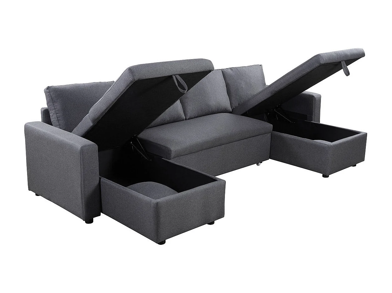Canapé Panoramique Convertible avec 2 Coffres en Tissu