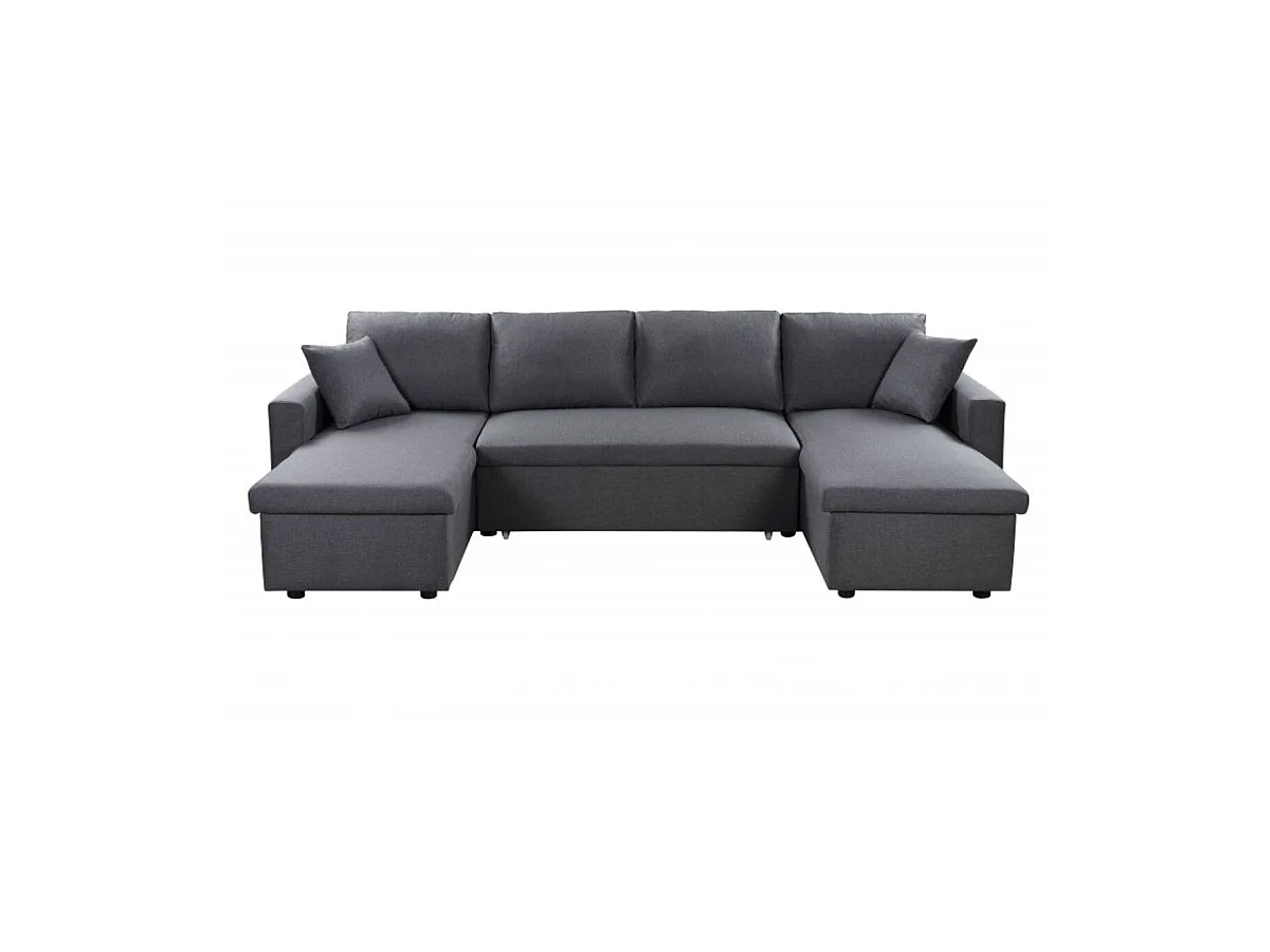 Canapé Panoramique Convertible avec 2 Coffres en Tissu