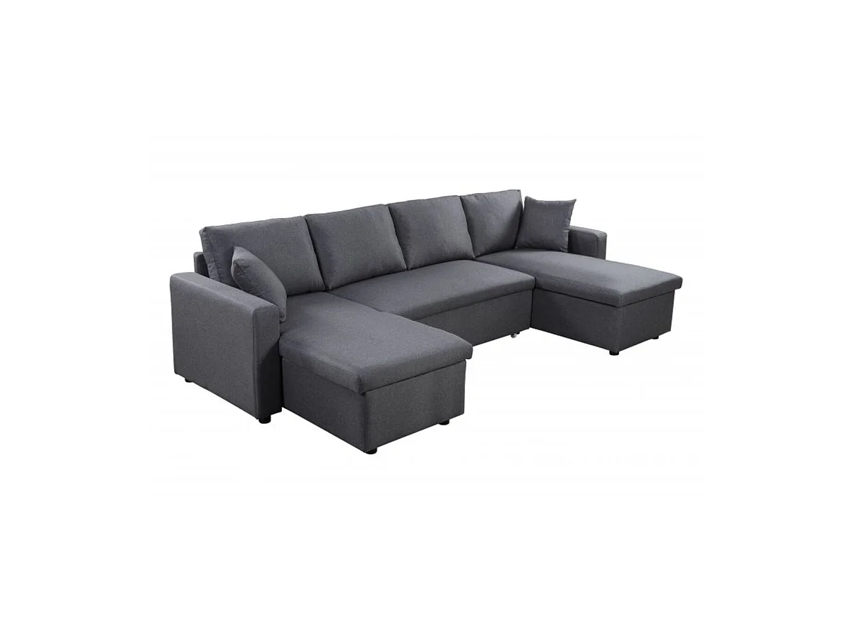 Canapé Panoramique Convertible avec 2 Coffres en Tissu