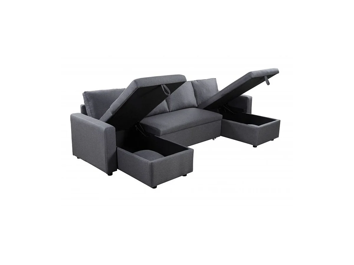 Canapé Panoramique Convertible avec 2 Coffres en Tissu