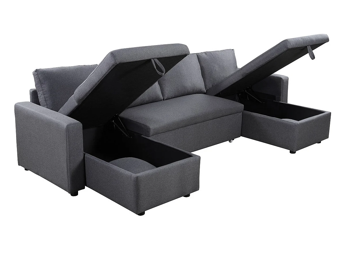 Canapé Panoramique Convertible avec 2 Coffres en Tissu