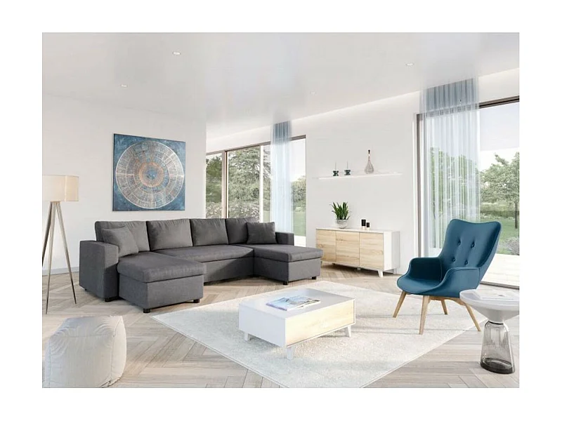 Canapé Panoramique Convertible avec 2 Coffres en Tissu