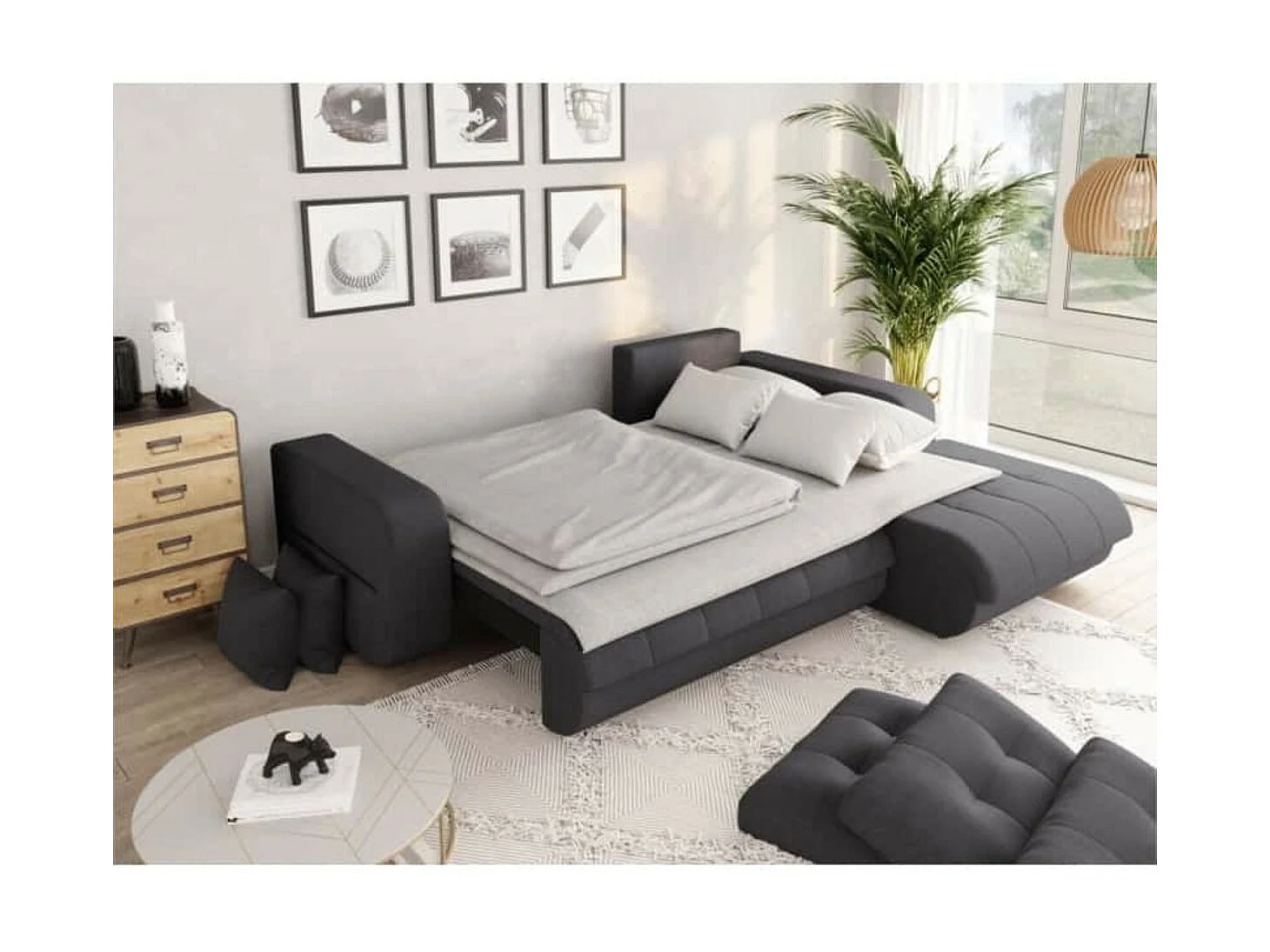 Canapé d'Angle Convertible Droit 4 Places en Tissu