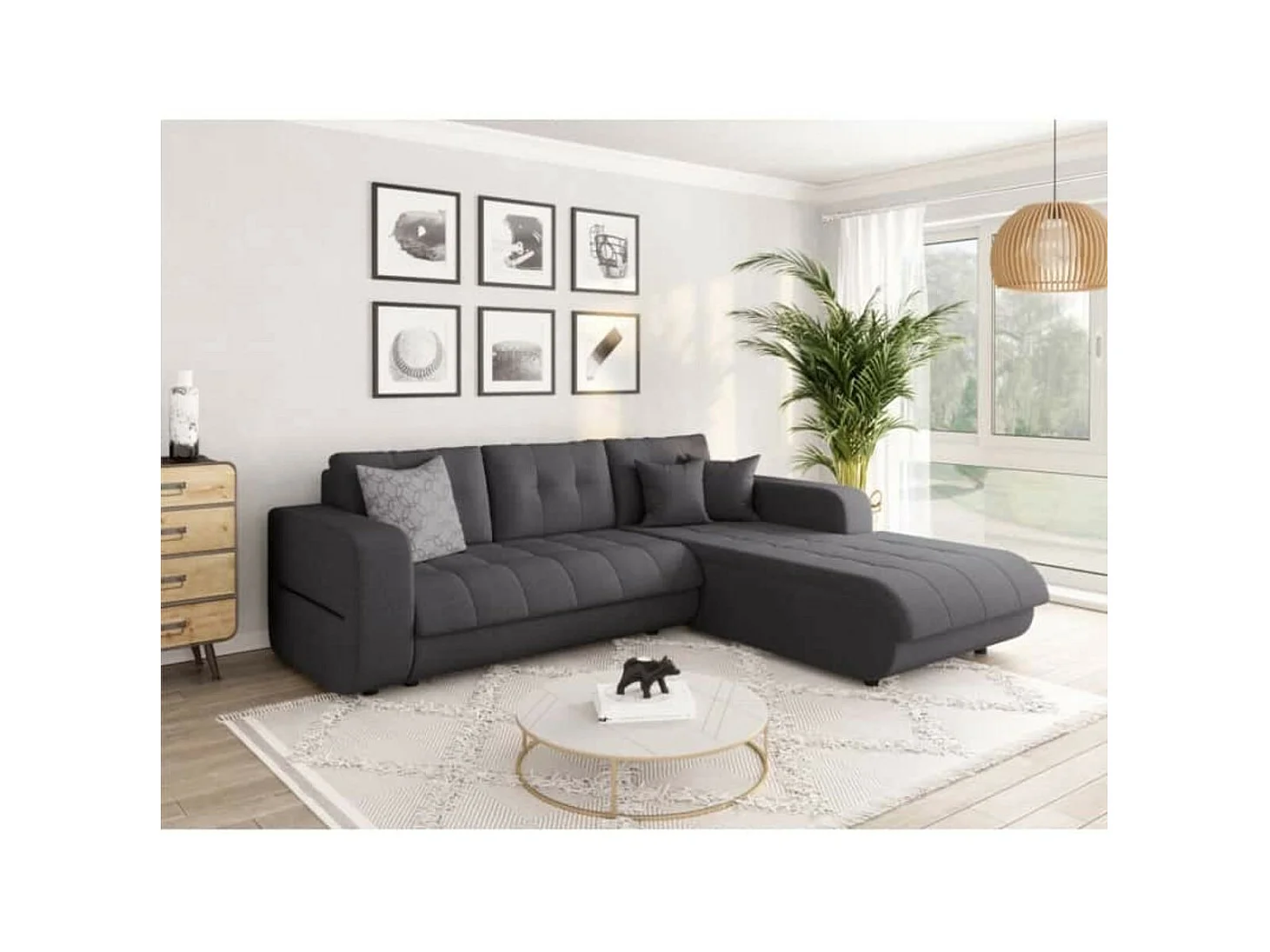 Canapé d'Angle Convertible Droit 4 Places en Tissu