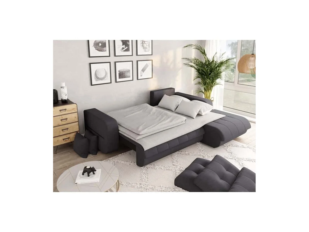 Canapé d'angle convertible 4 places en tissu gris anthracite