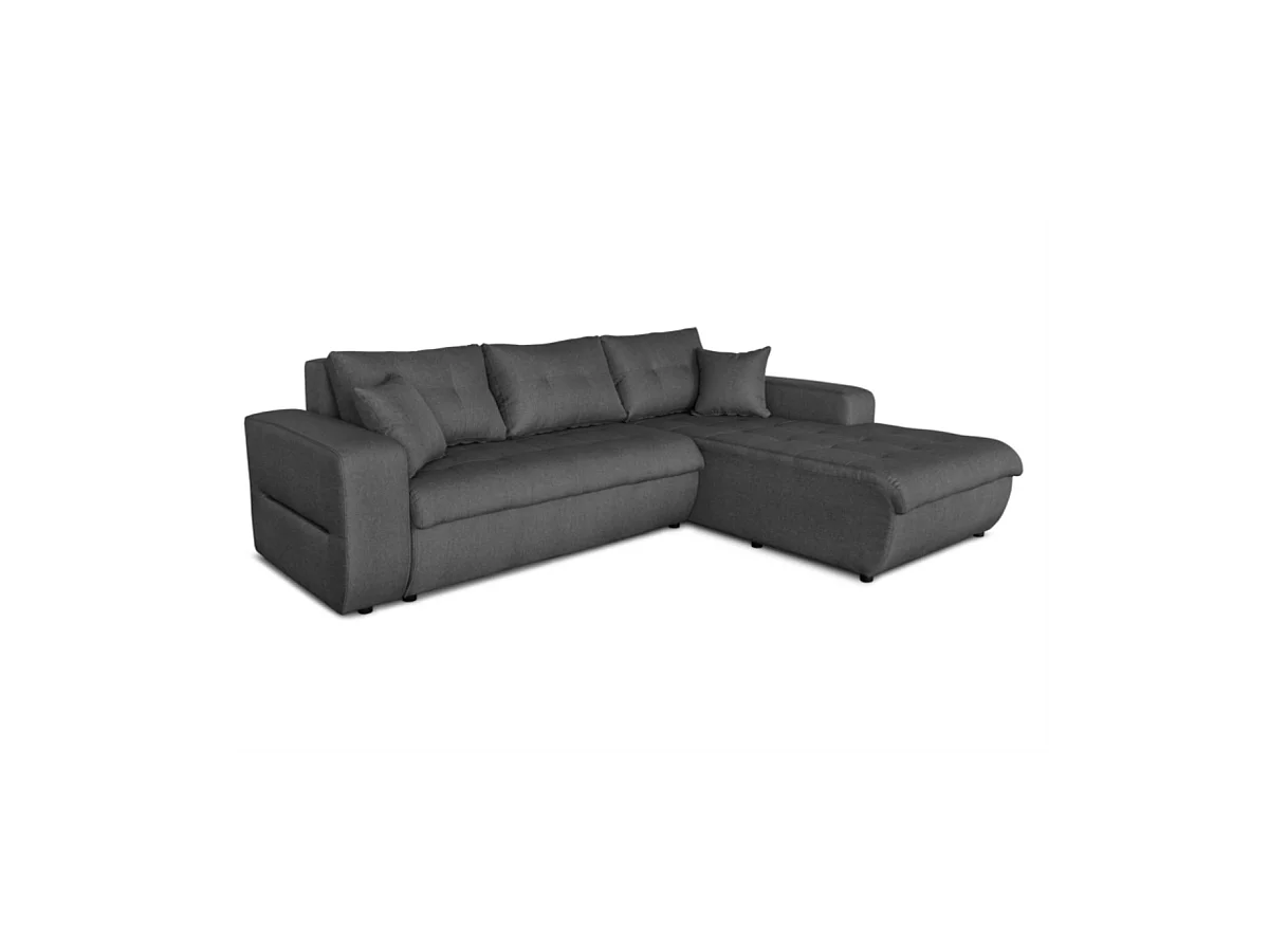 Canapé d'angle convertible 4 places en tissu gris anthracite