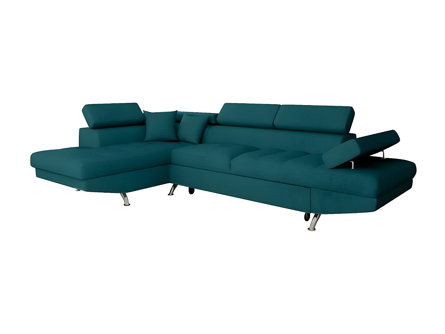 Canapé d'angle gauche 5 places Rio convertible avec coffre en tissu - Bleu - L271 x P192 x H70cm - Loungitude