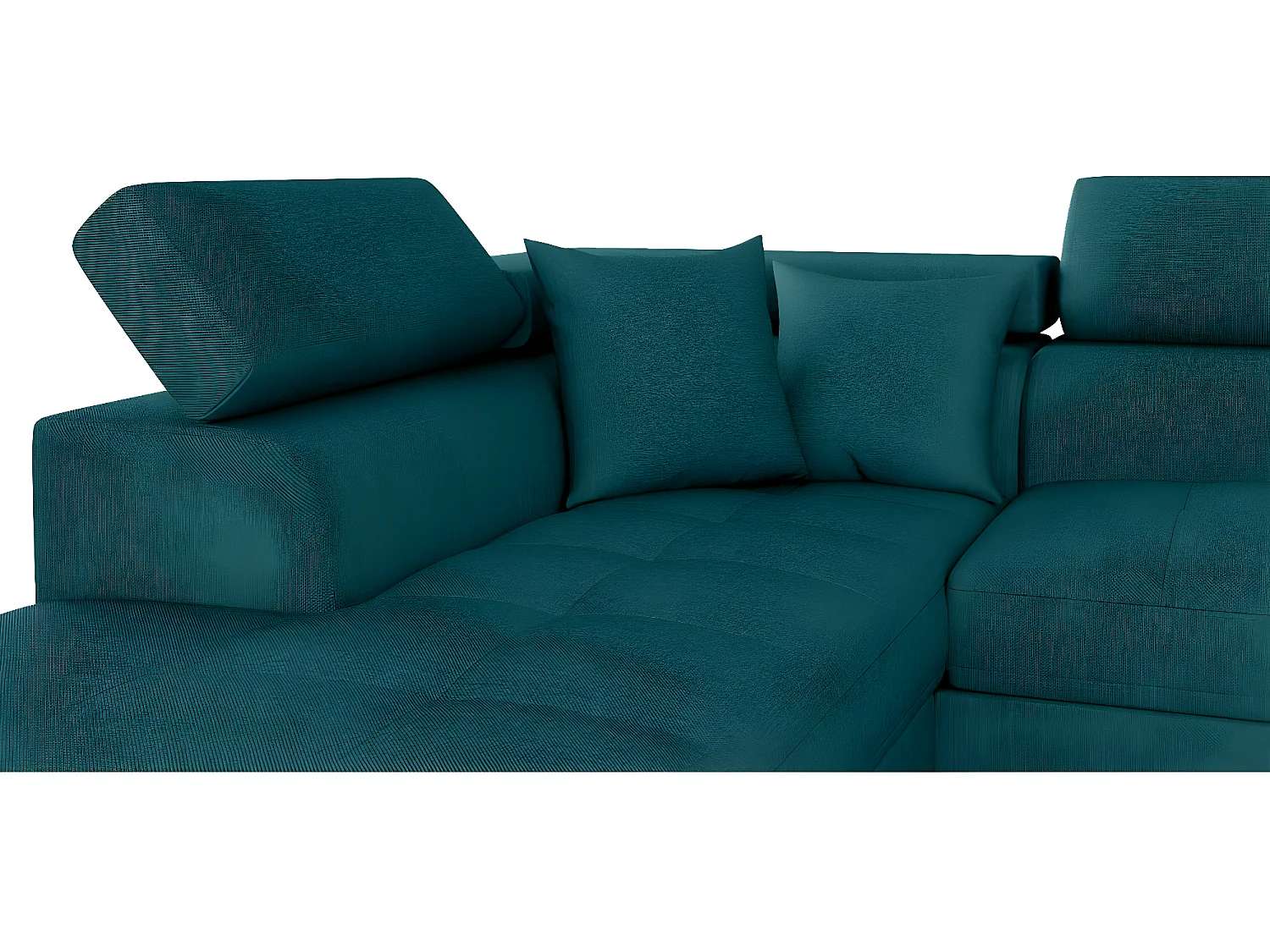 Canapé d'angle gauche 5 places Rio convertible avec coffre en tissu - Bleu - L271 x P192 x H70cm - Loungitude