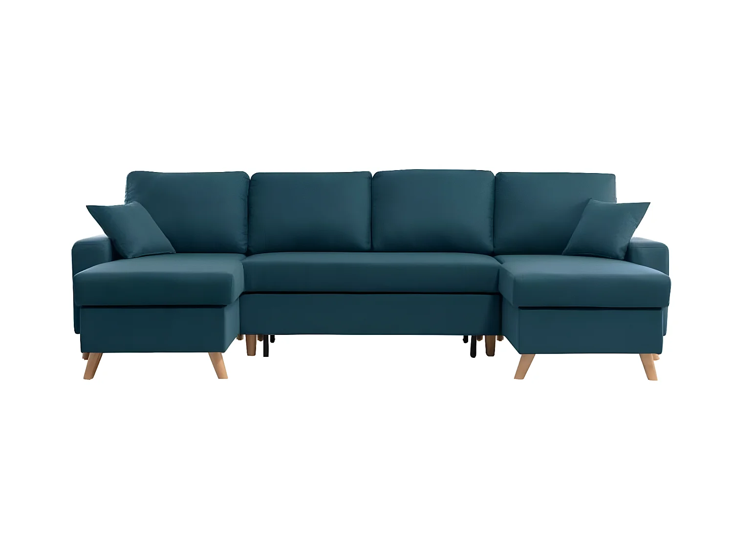 Canapé Panoramique Scandinave Convertible 2 Coffres en Tissu Déperlant