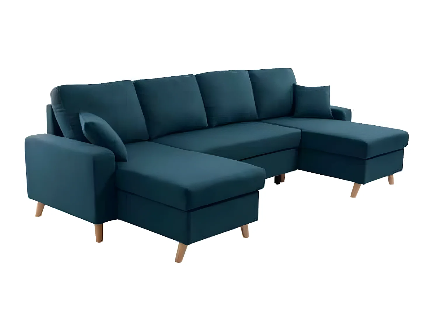 Canapé Panoramique Scandinave Convertible 2 Coffres en Tissu Déperlant