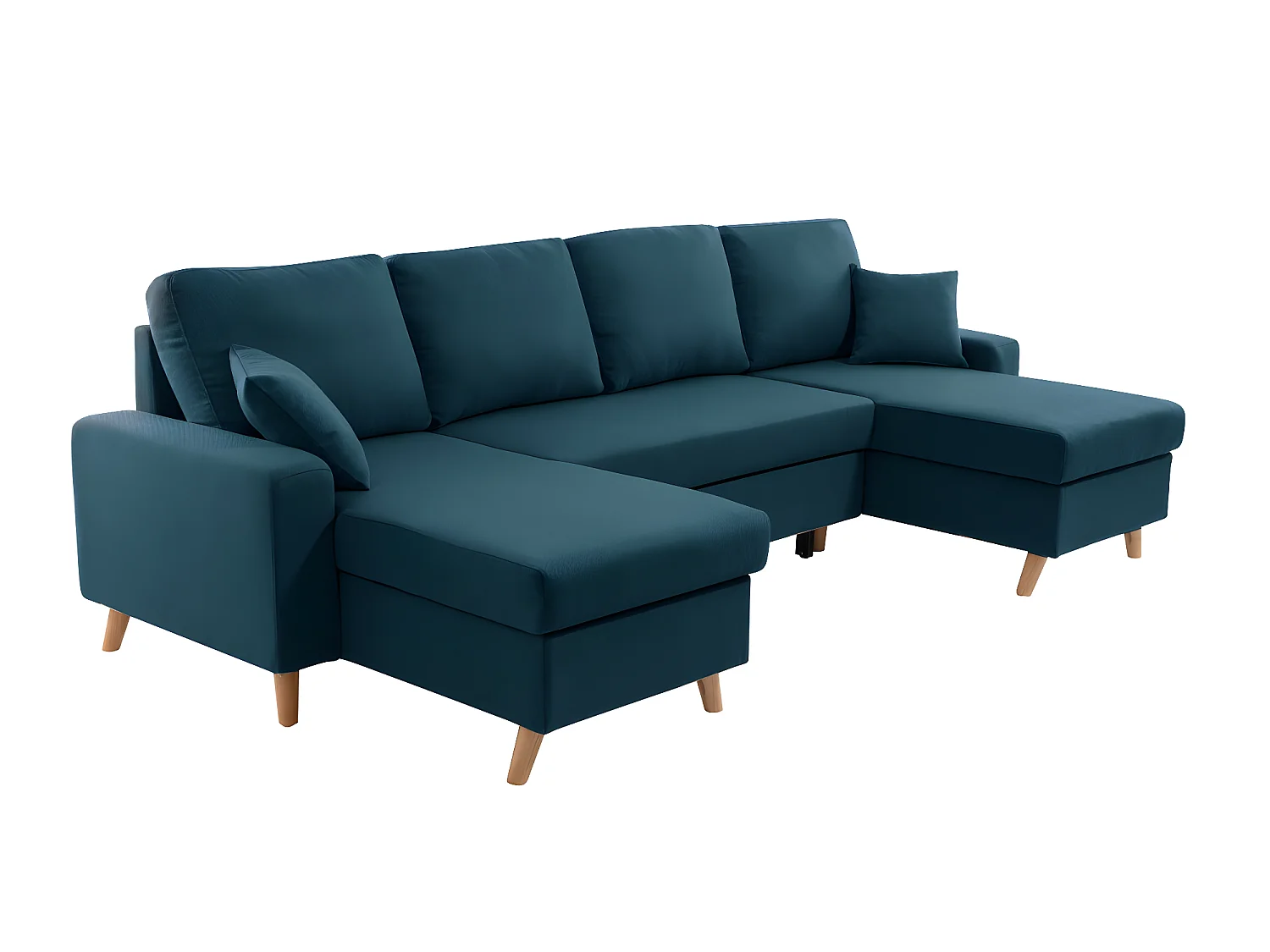 Canapé Panoramique Scandinave Convertible 2 Coffres en Tissu Déperlant