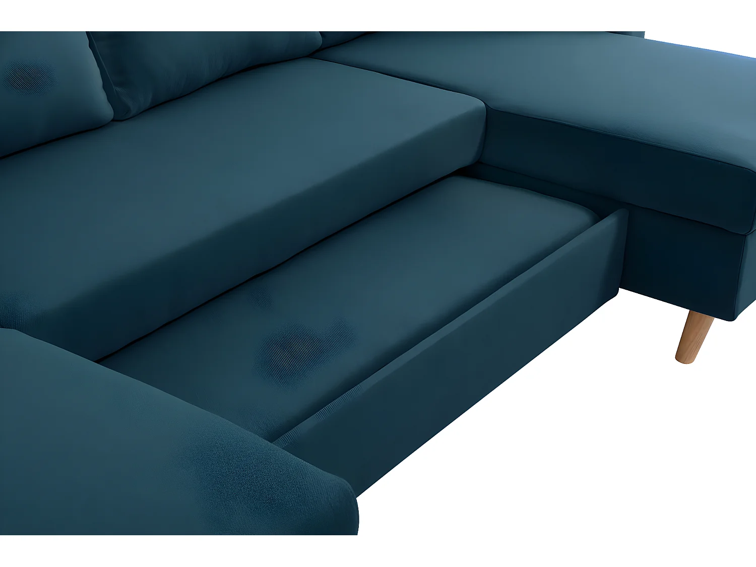 Canapé Panoramique Scandinave Convertible 2 Coffres en Tissu Déperlant