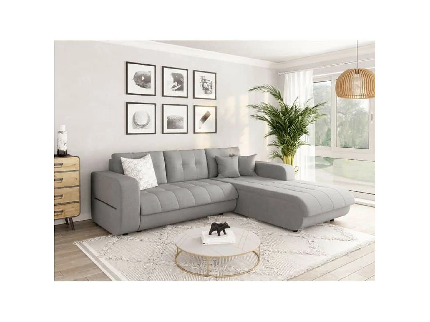 Canapé d'Angle Convertible Droit 4 Places en Tissu