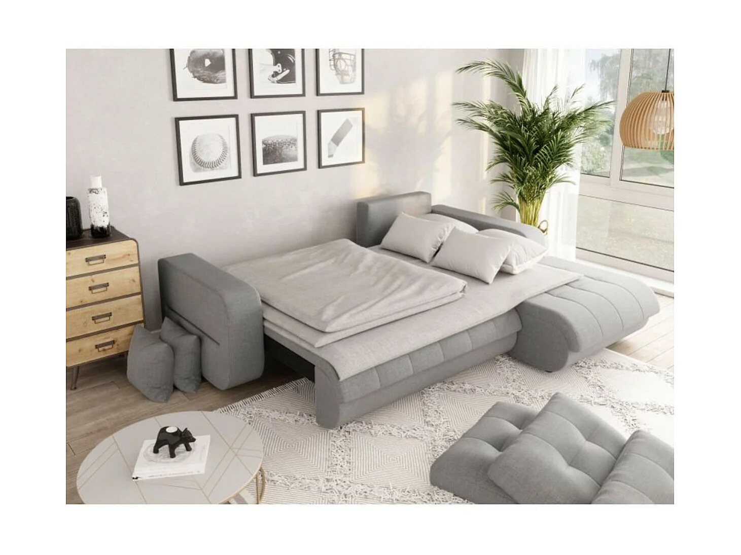 Canapé d'Angle Convertible Droit 4 Places en Tissu