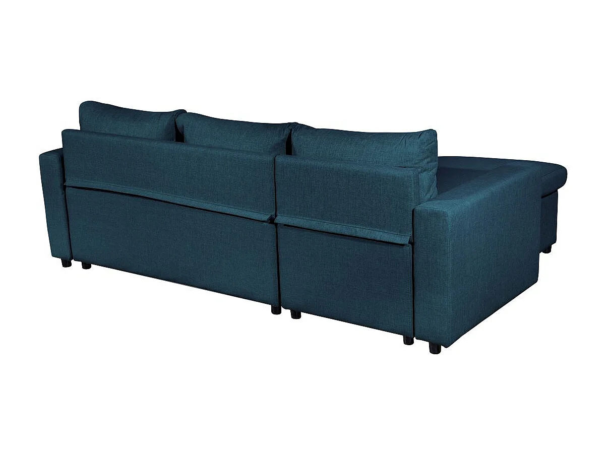 Canapé d'angle 3 places Maria réversible, convertible avec coffre en tissu - Bleu - L227 x P146 x H81cm - Loungitude