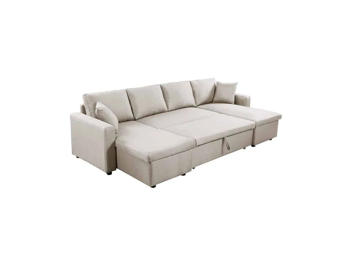 Canapé Panoramique Convertible avec 2 Coffres en Tissu
