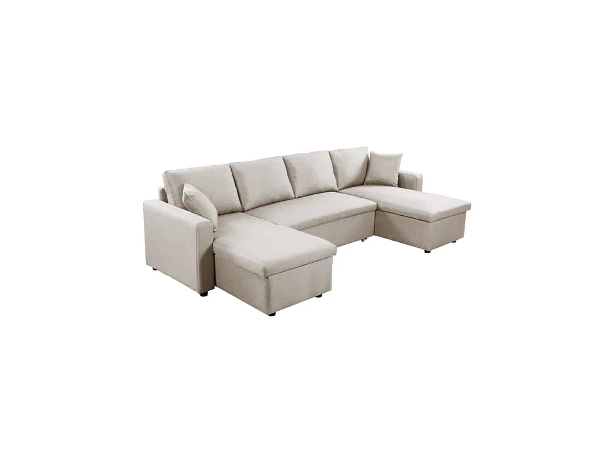 Canapé Panoramique Convertible avec 2 Coffres en Tissu
