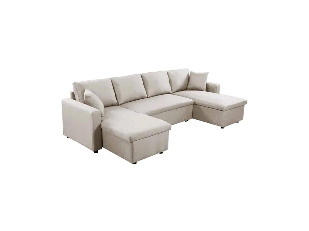 Canapé Panoramique Convertible avec 2 Coffres en Tissu