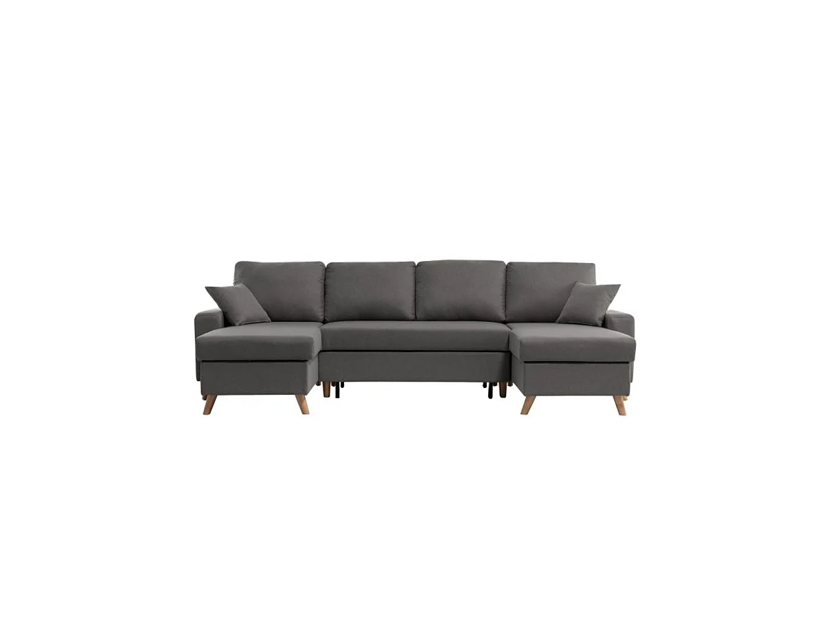Canapé Panoramique Scandinave Convertible 2 Coffres en Tissu Déperlant