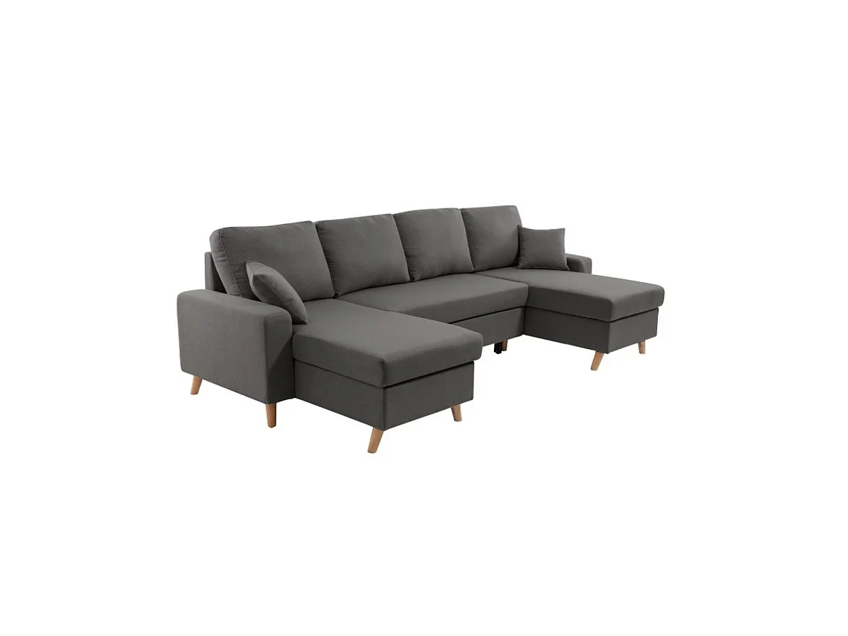 Canapé Panoramique Scandinave Convertible 2 Coffres en Tissu Déperlant