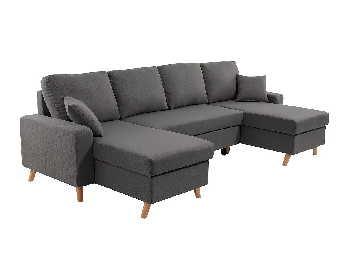 Canapé Panoramique Scandinave Convertible 2 Coffres en Tissu Déperlant