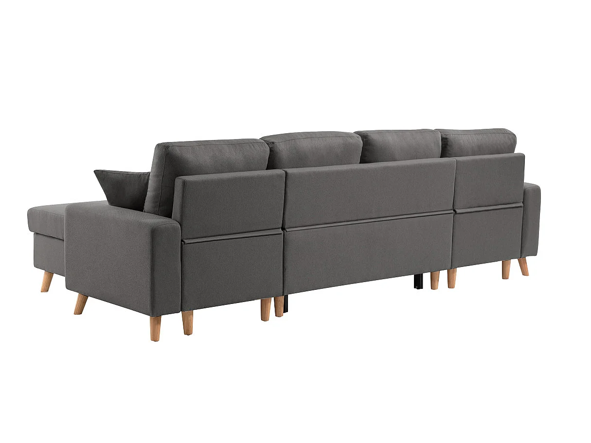 Canapé Panoramique Scandinave Convertible 2 Coffres en Tissu Déperlant