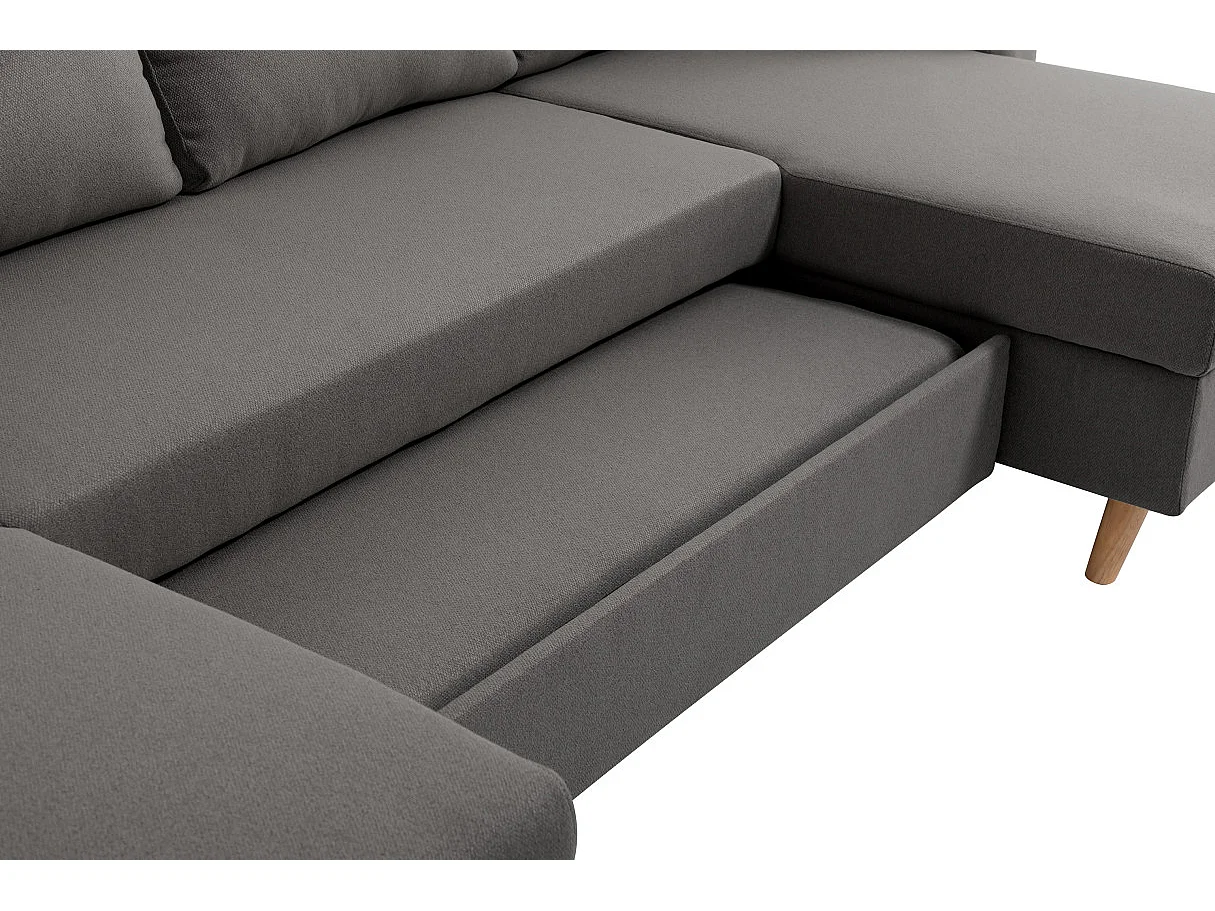 Canapé Panoramique Scandinave Convertible 2 Coffres en Tissu Déperlant