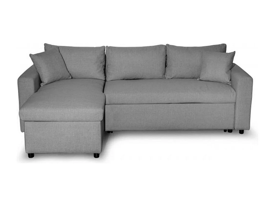 Canapé d'angle 3 places Maria réversible, convertible avec coffre en tissu - Gris clair - L227 x P146 x H81cm - Loungitude