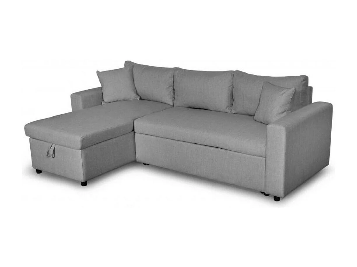 Canapé d'angle 3 places Maria réversible, convertible avec coffre en tissu - Gris clair - L227 x P146 x H81cm - Loungitude
