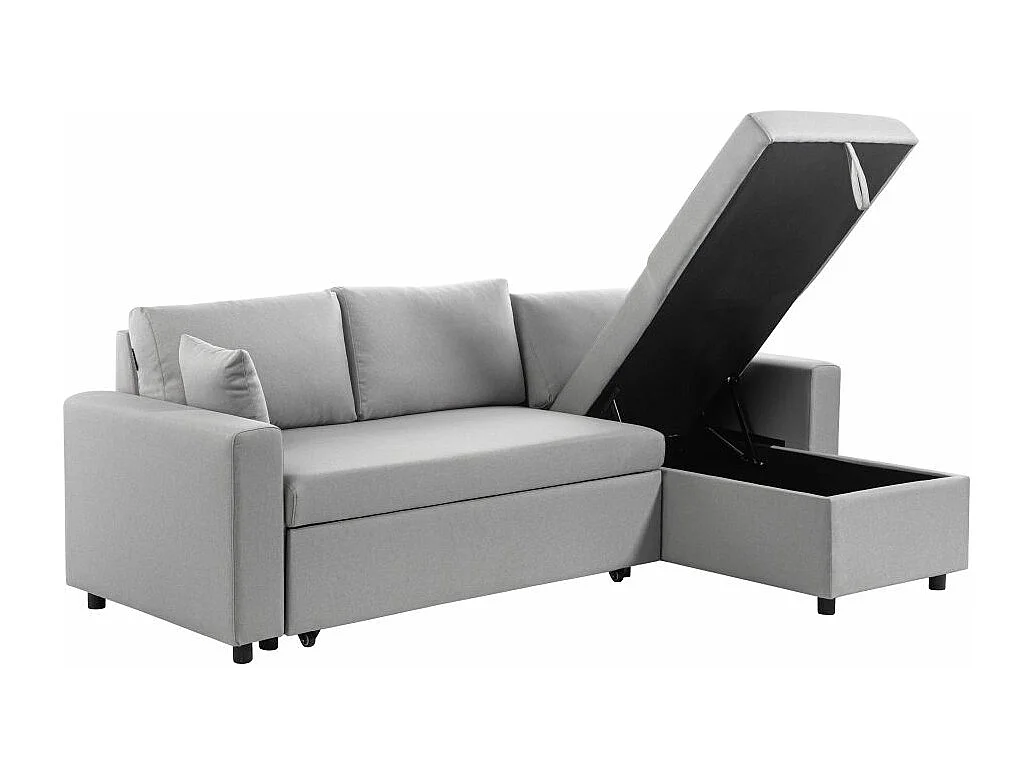 Canapé d'angle 3 places Maria réversible, convertible avec coffre en tissu - Gris clair - L227 x P146 x H81cm - Loungitude