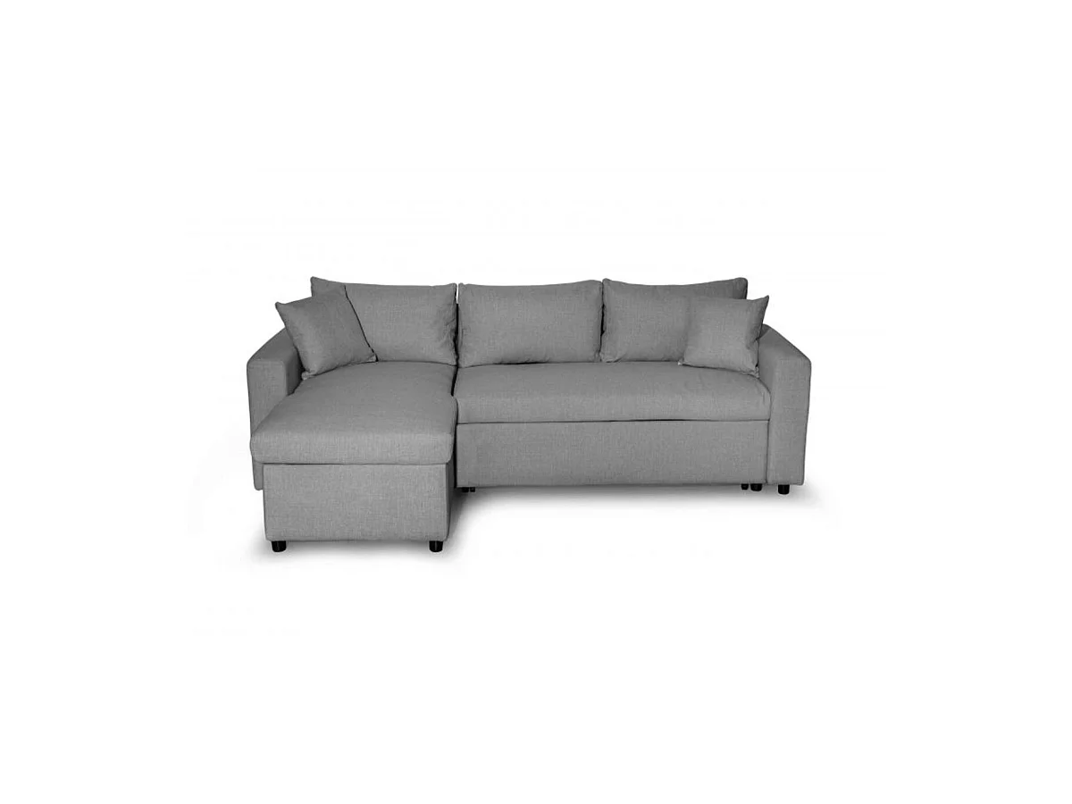 Canapé d'angle 3 places Maria réversible, convertible avec coffre en tissu - Gris clair - L227 x P146 x H81cm - Loungitude