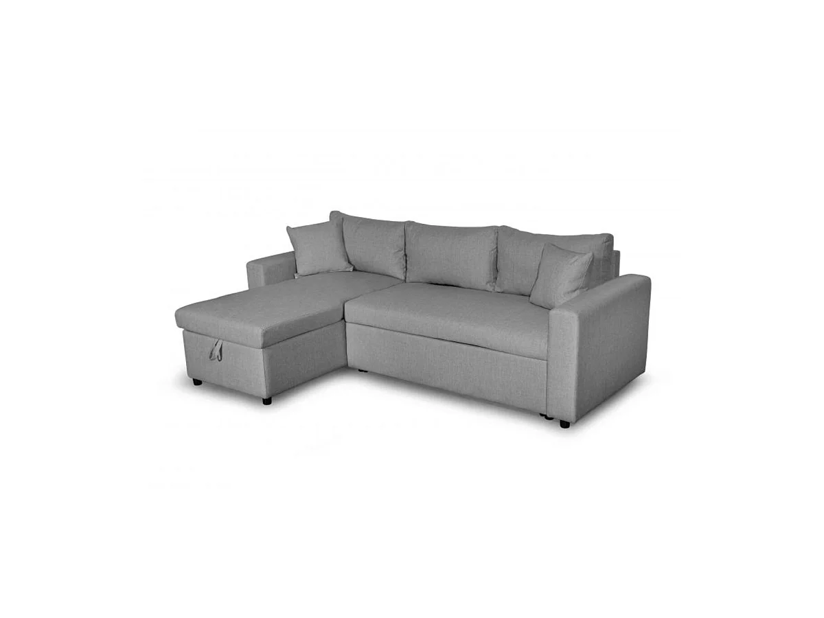 Canapé d'angle 3 places Maria réversible, convertible avec coffre en tissu - Gris clair - L227 x P146 x H81cm - Loungitude