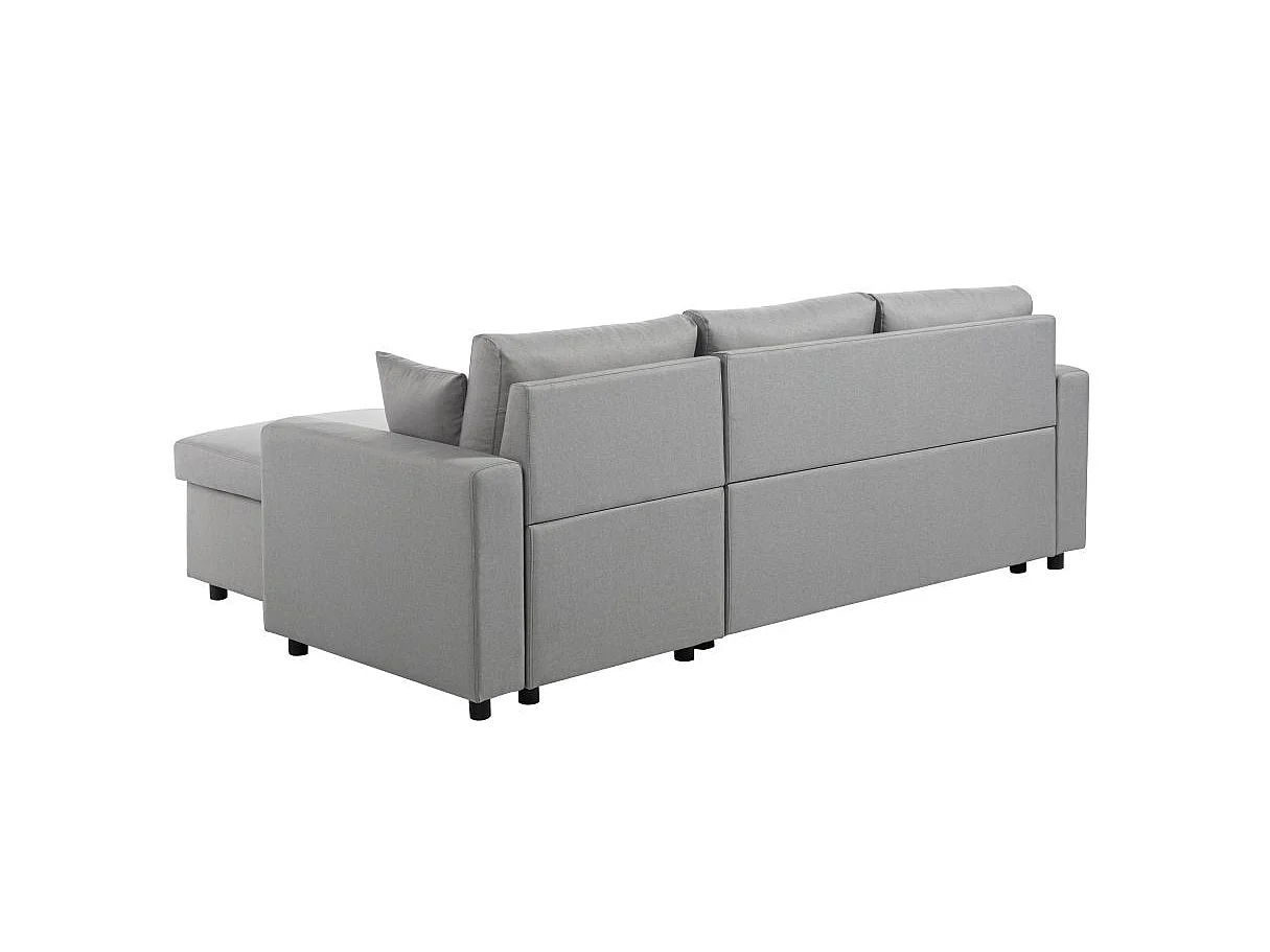 Canapé d'angle 3 places Maria réversible, convertible avec coffre en tissu - Gris clair - L227 x P146 x H81cm - Loungitude