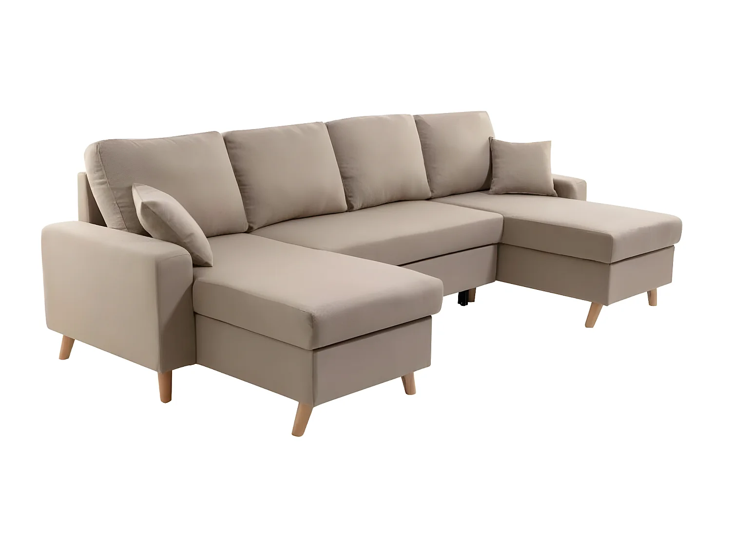 Canapé Panoramique Scandinave Convertible 2 Coffres en Tissu Déperlant