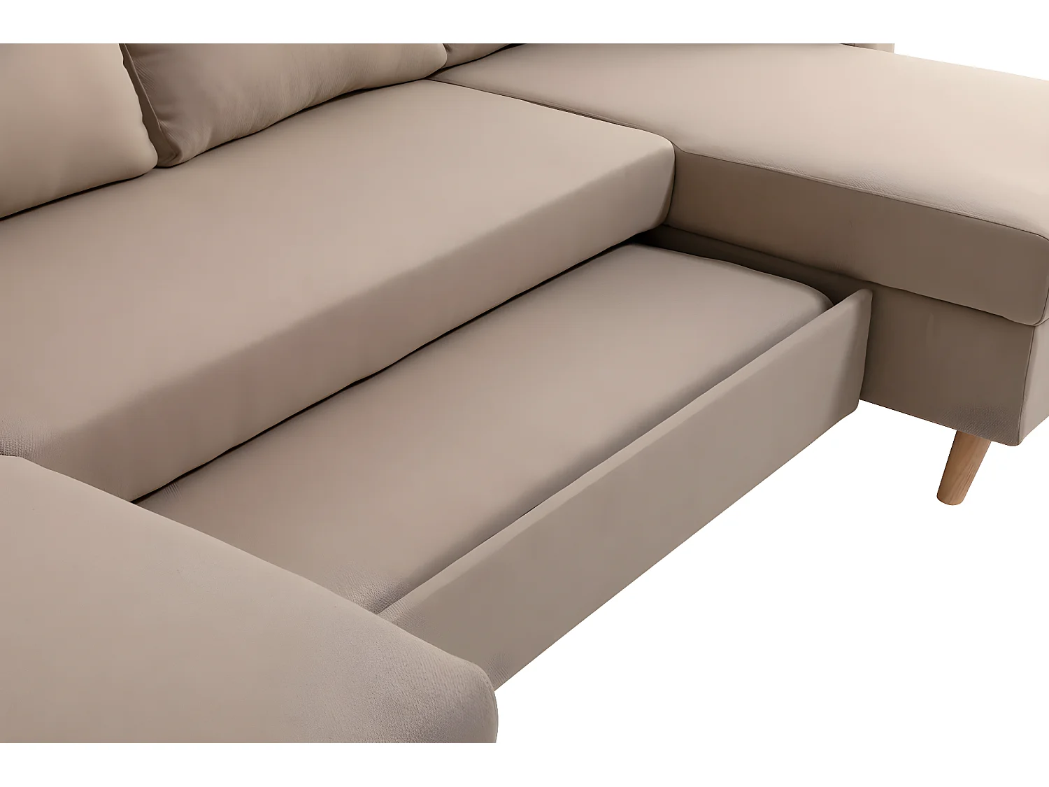 Canapé Panoramique Scandinave Convertible 2 Coffres en Tissu Déperlant