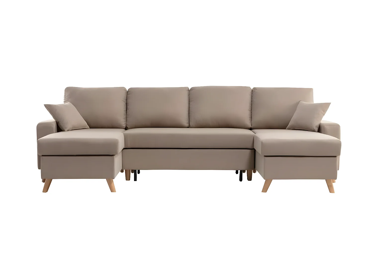 Canapé Panoramique Scandinave Convertible 2 Coffres en Tissu Déperlant