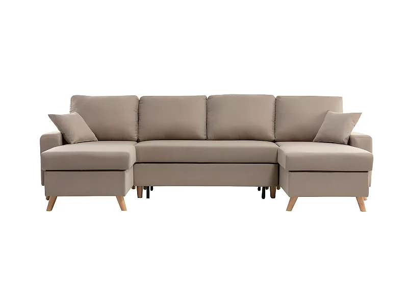 Canapé Panoramique Scandinave Convertible 2 Coffres en Tissu Déperlant