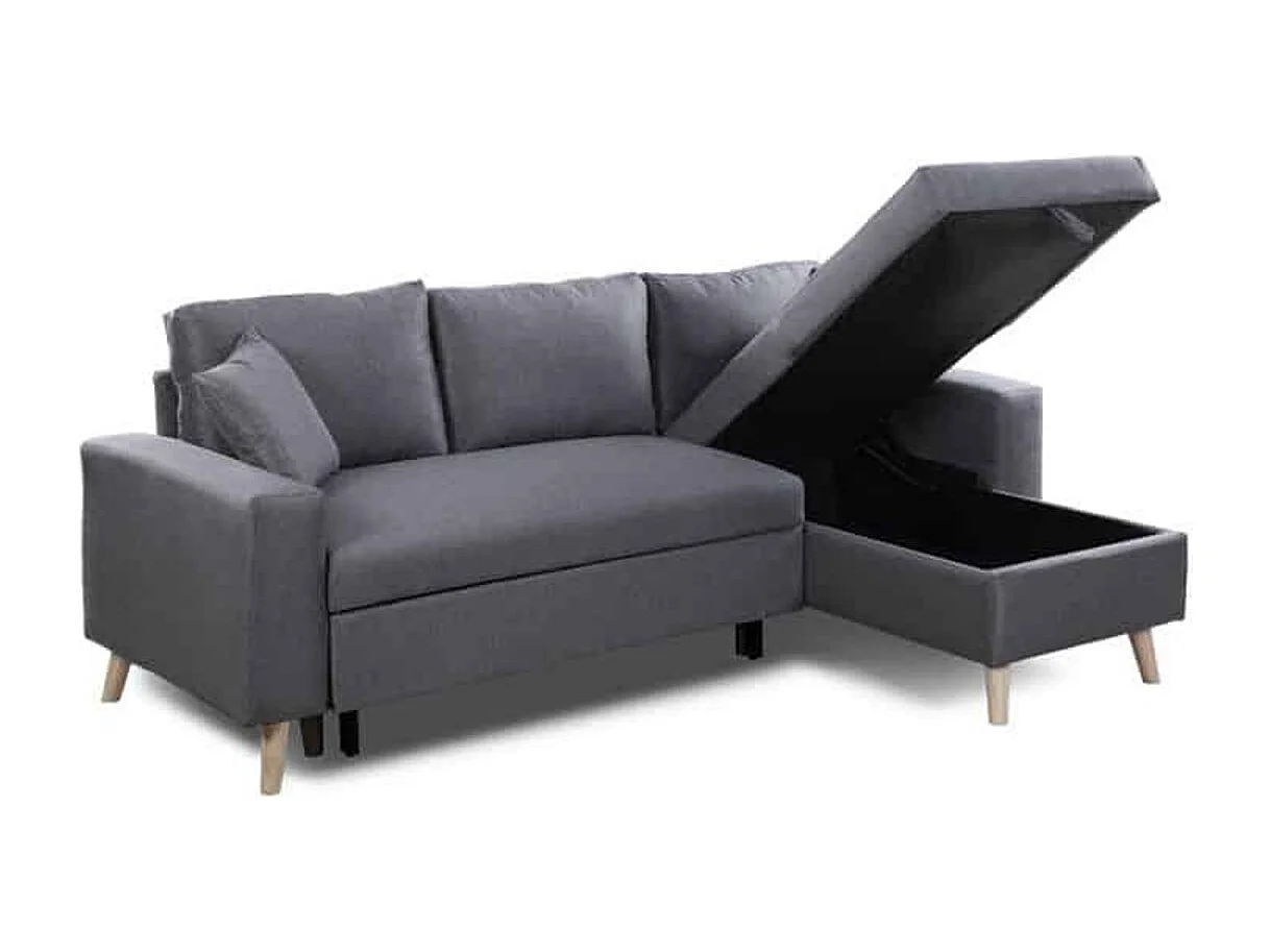 Canapé d'Angle Scandinave Réversible Convertible avec Coffre en Tissu