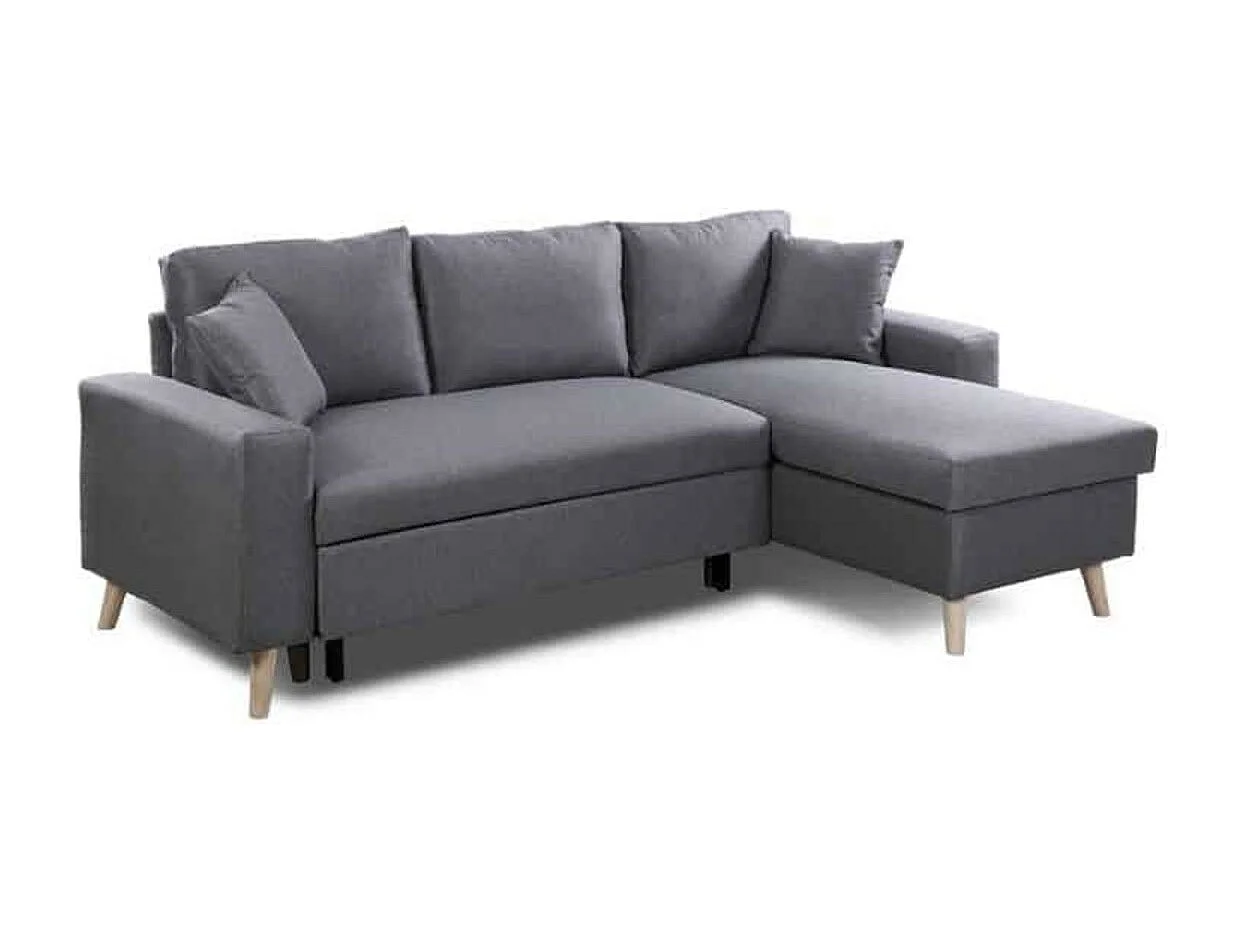 Canapé d'Angle Scandinave Réversible Convertible avec Coffre en Tissu