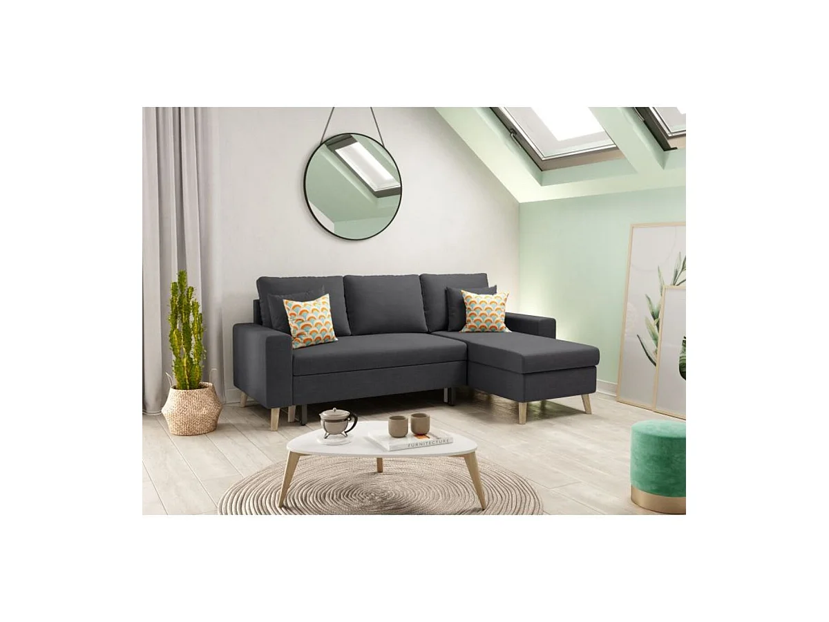 Canapé d'Angle Scandinave Réversible Convertible avec Coffre en Tissu